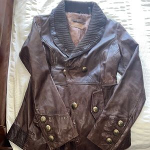 Guess brown, genuine, leather jacket